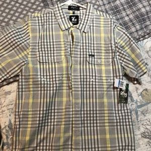 Mens LRG button up gray yellow plaid XL